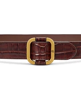 Lauren Ralph Leather Slide-Buckle Croc-Embossed Belt