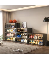 Streamdale Furniture Black Glass Door Shoe Box Shoe Storage Cabinet For Sneakers With Rgb Led Light