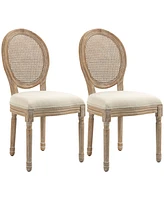 Rattan and Cream Dining Chair Set (Armless, Set of 2)
