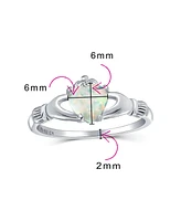 Bling Jewelry Sorority Sister Bff Celtic Irish Friendship Promise Crown Heart White Synthetic Opal Claddagh Ring Sterling Silver