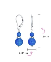 Bling Jewelry Blue Natural Agate Bali Milgrain Edged Beaded Rondel Separator Double Ball Round Drop Dangle Earrings Sterling Silver Lever back