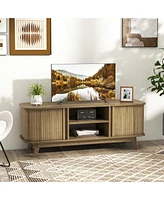 Costway Tv Stand for Tv up to 55 Inch Television Cabinet with 2 Open Shelves Sliding Doors