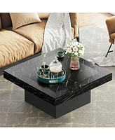 Tribesigns Coffee Table Square Led Engineered Wood Low for Living Room