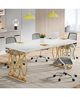 Tribesigns Modern Dining Table, 63" Large Kitchen Table for 4-6 People, Unique Rectangular Dinner Table Kitchen & Dining Room Furniture with Faux Marb