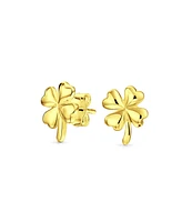 Bling Jewelry Flower Good Luck Four Leaf Clover Shamrock Shape Lucky Charm Pendant Stud Earrings Jewelry Set Necklace For Women Gold Plated Sterling S