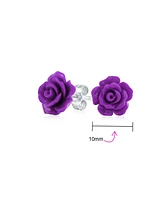Bling Jewelry Set of 3 Delicate Floral Blooming 3D carved Pink Purple White Rose Flower Stud Earrings Mother Silver Plated