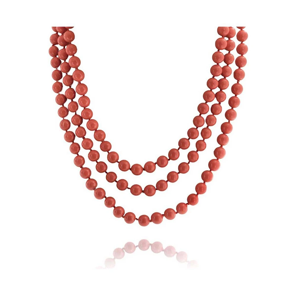 Bling Jewelry Classic Western Style Hand Knotted 10MM Round Ball Bead Endless 70 Inch Long Strand Double Triple Wrap Layer Orange Red Coral Necklace F