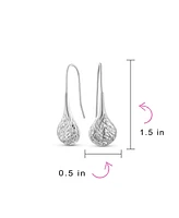 Bling Jewelry Carved Puffed Pear Shaped Rain Drop Teardrop Earrings For Women Fishhook Sterling Silver 1.5 Inch