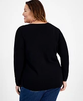 Style & Co Plus Scoop-Neck Cotton Curved-Hem Sweater, Created for Macy's