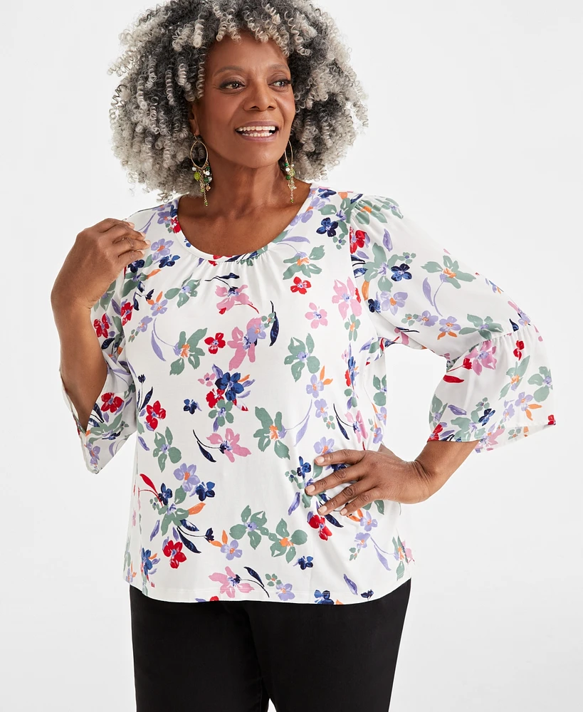 Style & Co Plus Size Scoop-Neck 3/4-Sleeve Top, Created for Macy's