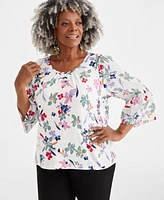 Style & Co Plus Scandi Scoop-Neck 3/4-Sleeve Top, Created for Macy's