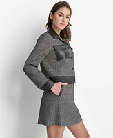 Dkny Women's Faux-Leather-Trim Button-Front Jacket