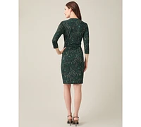 Kasper Petite Printed Faux-Wrap 3/4-Sleeve Sheath Dress