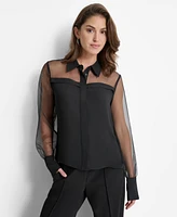 Dkny Women's Mixed-Media Organza Long-Sleeve Blouse