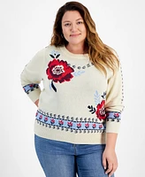 Style & Co Plus Whimsy Graphic Crewneck Sweater, Created for Macy's