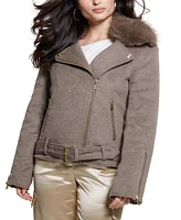 Guess Women's Nancy Faux Fur-Trim-Collar Long-Sleeve Jacket