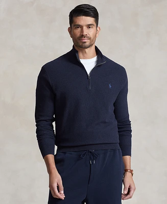 Polo Ralph Lauren Men's Big & Tall Mesh-Knit Cotton Quarter-Zip Sweater