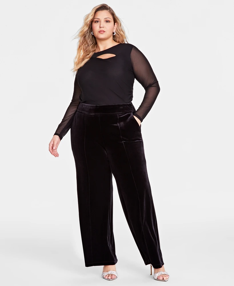 I.n.c. International Concepts Plus High-Rise Wide-Leg Velvet Pants, Created for Macy's