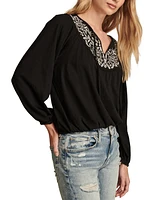 Lucky Brand Women's Cotton Embroidered Peasant Top