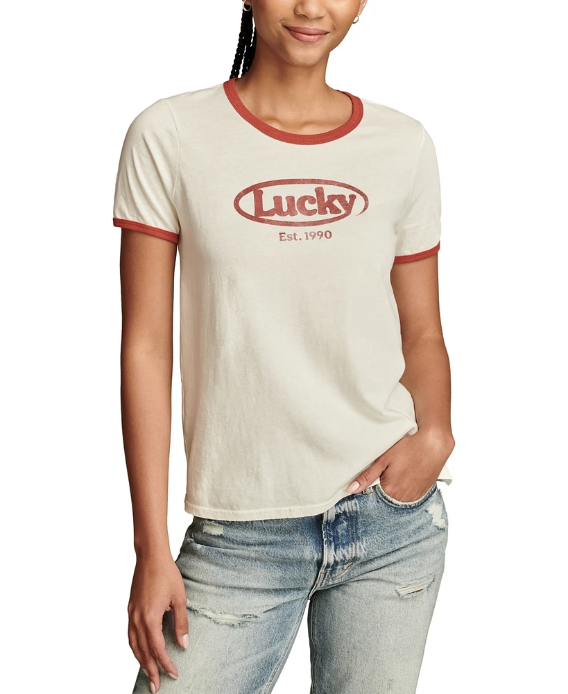 Lucky Brand Women's Y2K Logo Ringer T-Shirt