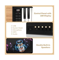 Vebreda 61-Key Folding Piano Keyboard with Full Size Keys and Music Stand-Black