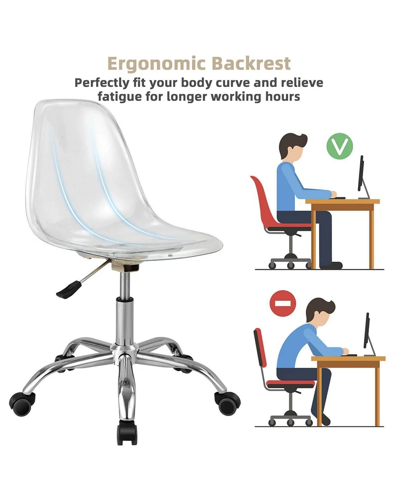 Vebreda Swivel Acrylic Armless Adjustable Height Office Chair