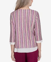 Alfred Dunner Petite Wine Country Metallic Stripe Necklace Top