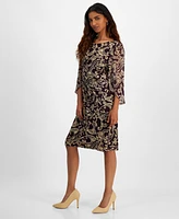 Connected Petite Printed Cape-Sleeve Sheath Dress