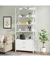 Tribesigns Bookshelf with Drawers, 70.8" Industrial Bookcase 2 5 Shelf Open for Storage, Wood Book Living Room, Bedroom,