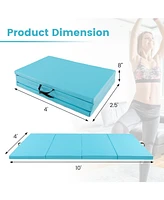 Skonyon 4-Panel Pu Leather Folding Exercise Mat with Carrying Handles-Blue