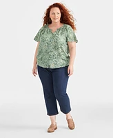 Style & Co Plus Size Printed Round-Neck Flutter-Sleeve Top, Created for Macy's