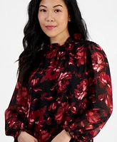 Ak Anne Klein Petite Floral-Print Blouse