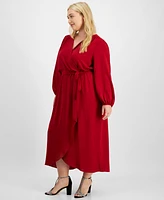 Connected Plus Tie-Front Wrap Maxi Dress