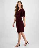 Connected Petite Surplice-Neck Tiered-Ruffle-Sleeve Sheath Dress