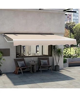 Skonyon 12 x 10 Feet Patio Retractable Awning Aluminum Sunshade Shelter-Beige