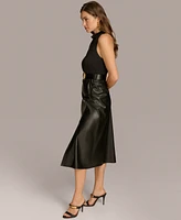 Donna Karan New York Women's Mixed-Media Belted Midi Dress