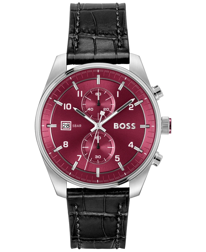 Hugo Boss Men's Sky Traveler Quartz Fashion Chrono Croc Leather Watch 44mm