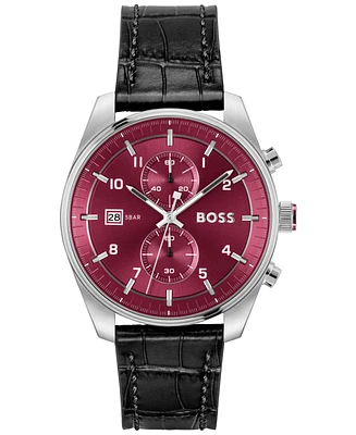 Hugo Boss Men's Sky Traveler Quartz Fashion Chrono Croc Leather Watch 44mm