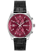 Hugo Boss Men's Sky Traveler Quartz Fashion Chrono Croc Leather Watch 44mm