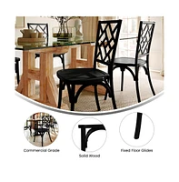 Merrick Lane Mara Solid Wood Dining Chair With Stackable Design, Ornate Seat Back Accenting, And Elegant Finish