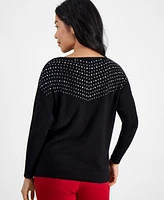 Ak Anne Klein Petite Embellished Boat-Neck Sweater