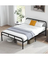 Gymax Full Size Bed Frame Metal Platform Bed Base w/ Headboard & Footboard Black