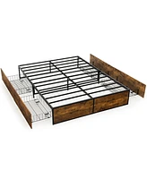 Gymax Full Industrial Metal Platform Bed Frame with 4 Drawers Wooden Footboard