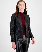 T Tahari Women's Quilted Faux-Leather Long-Sleeve Jacket