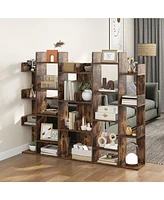 Costway 2 Pcs Bookshelf Tree-Shaped Bookcase with 13 Storage Shelf Rustic Industrial Style