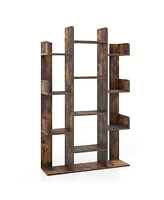 Costway 2 Pcs Bookshelf Tree-Shaped Bookcase with 13 Storage Shelf Rustic Industrial Style