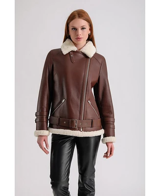 Furniq Uk Women's Shearling Jacket, Brown