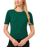 CeCe Women's Cotton Cable-Knit Short-Sleeve Sweater