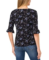 CeCe Women's Floral Elbow-Sleeve Ruffle-Hem Top