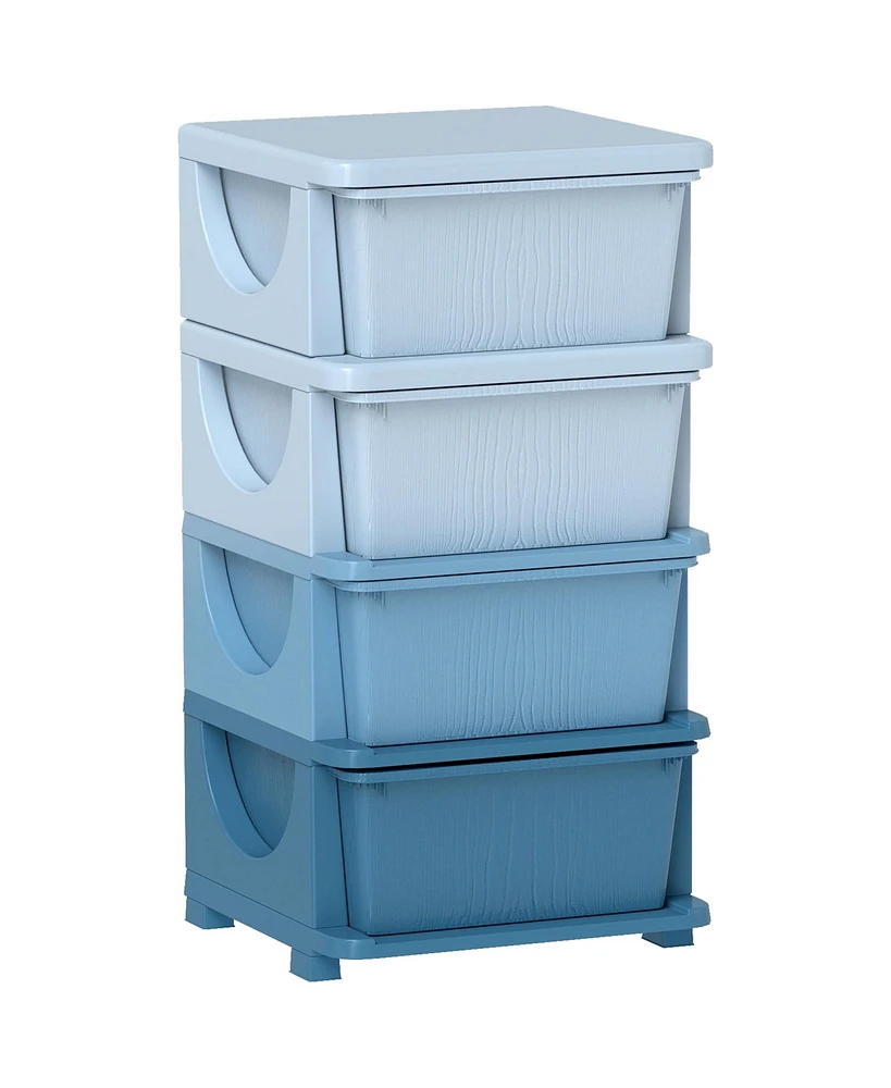 Qaba 30" 4 Tier Kids Storage Unit Dresser Tower, Blue